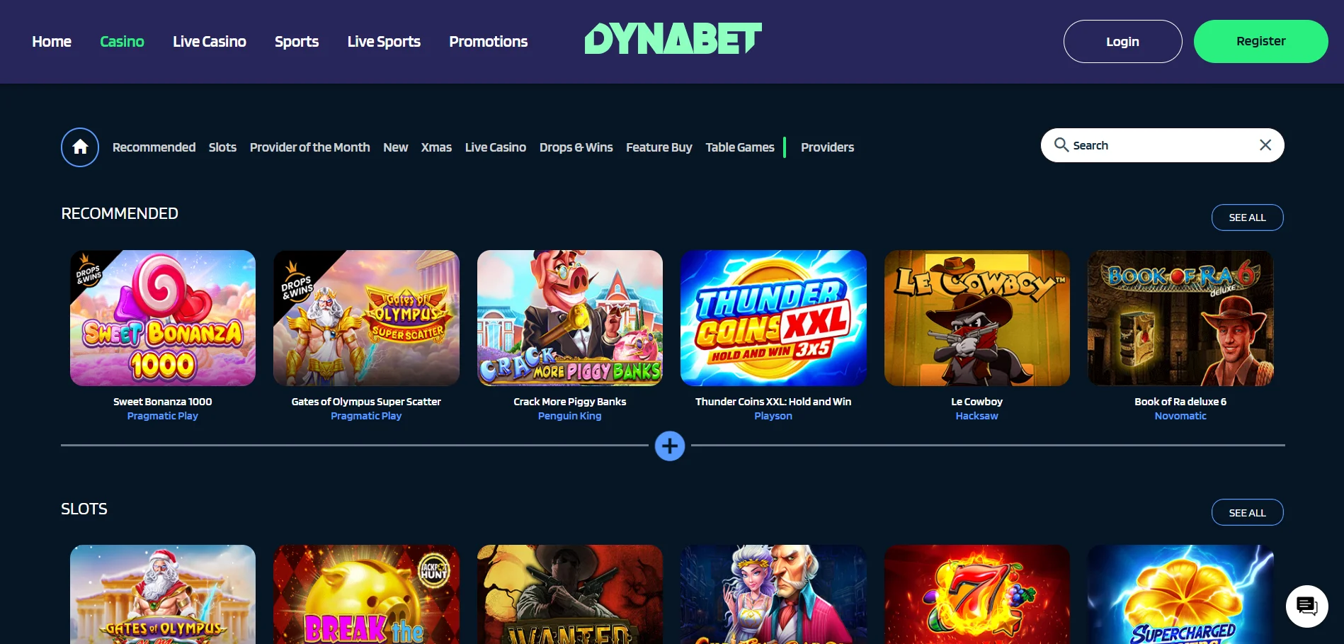 Dynabet Casino: Spellen